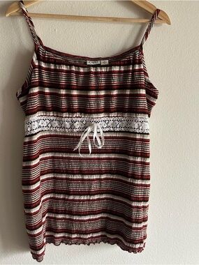 Cato Striped Crochet-Trim Spaghetti Strap Tank Top - Red, White, Black